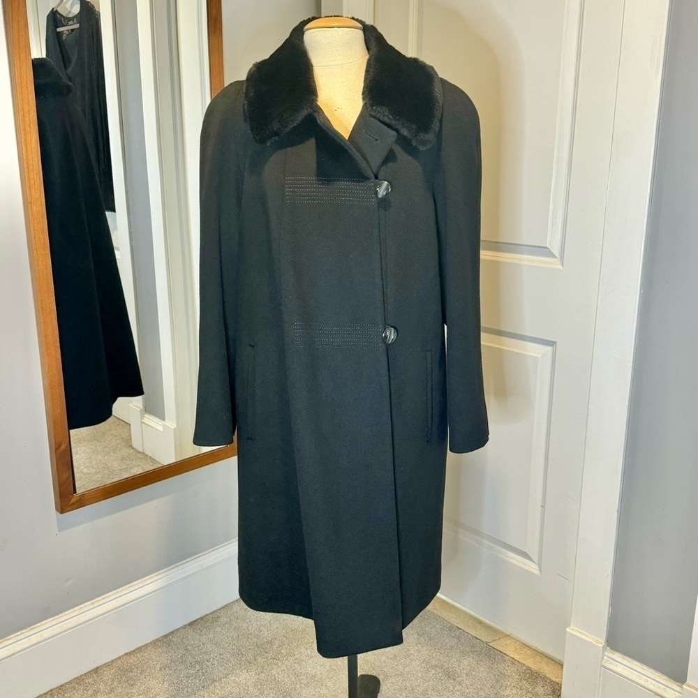 Alorna Black Wool Coat with Fur Collar Midi Lenghth, long - Picture 3 of 16